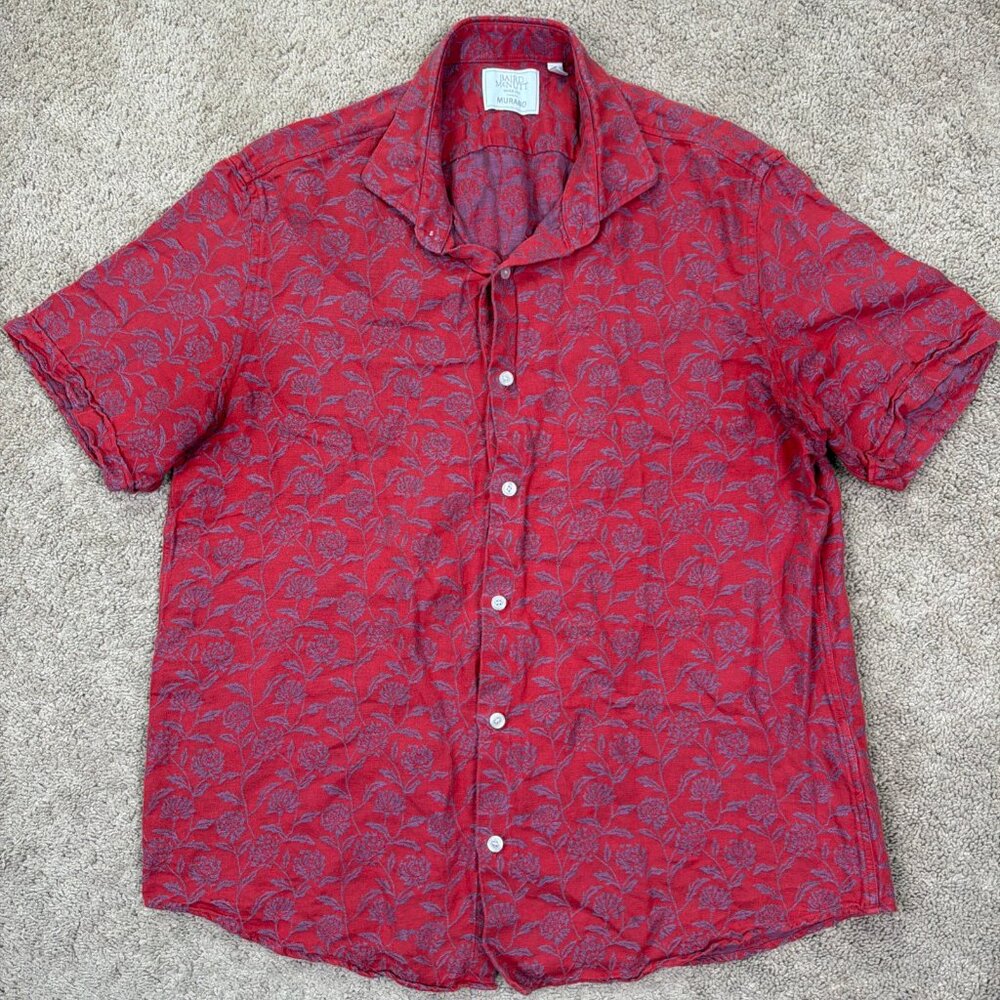 Baird McNutt Murano Shirt Mens L Red Floral Linen Cotton Beach Vacation Cruise